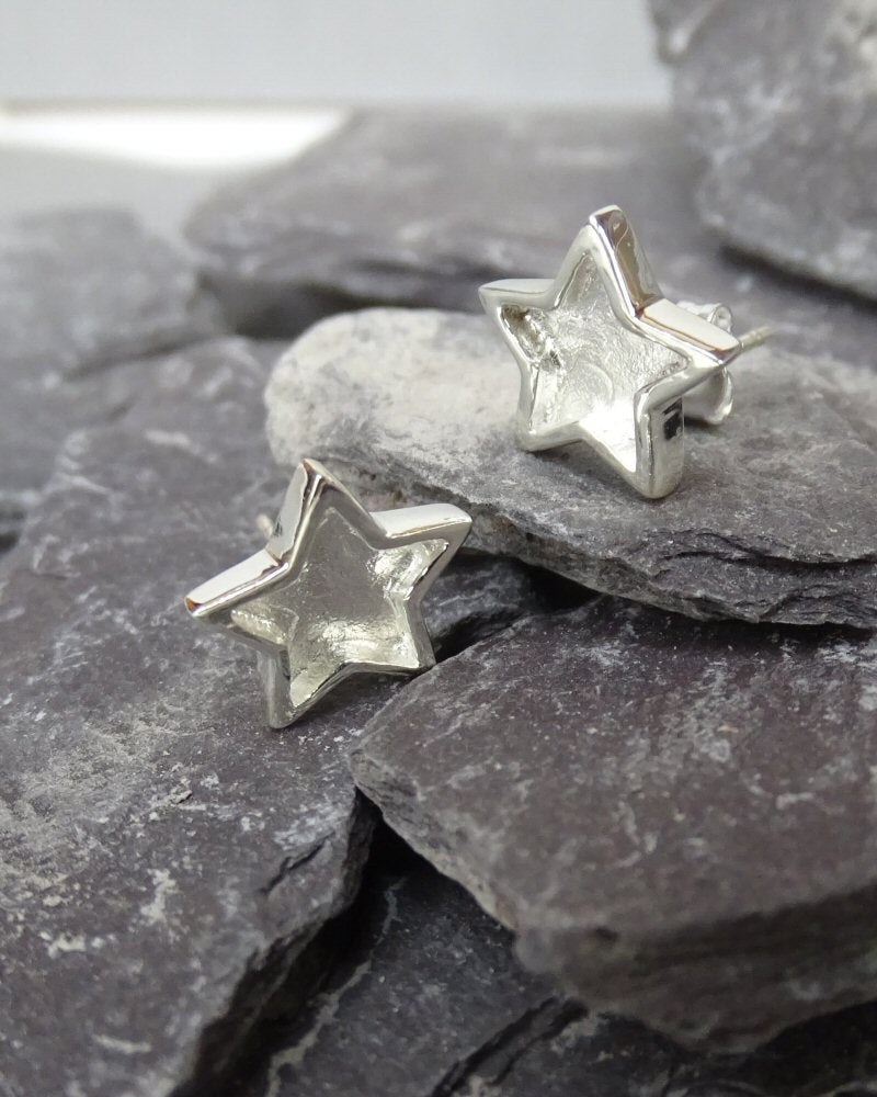 Solid Silver Star Stud Earrings Settings Suitable For Resin