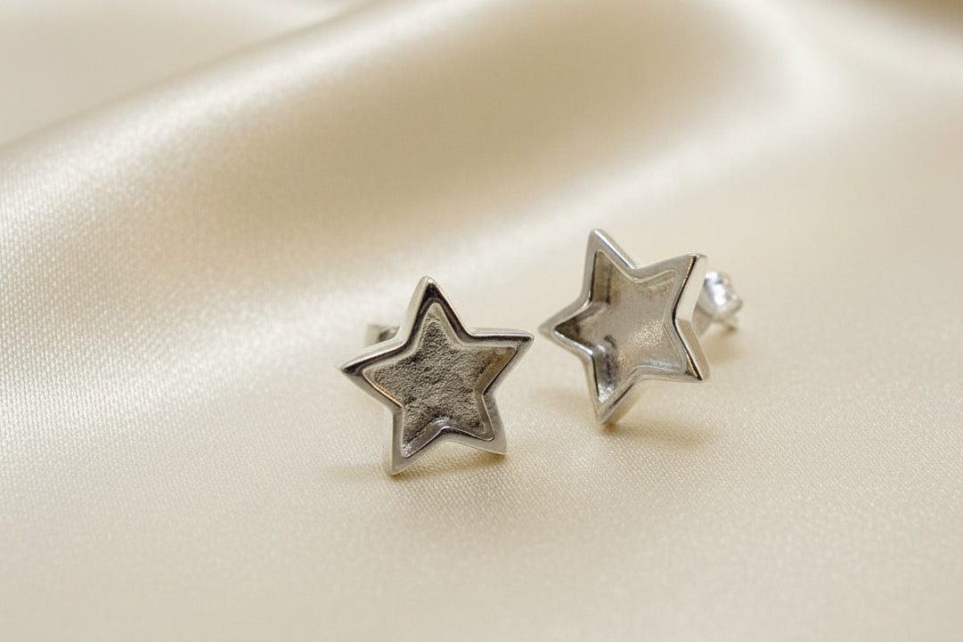 Solid Silver Star Stud Earrings Settings Suitable For Resin