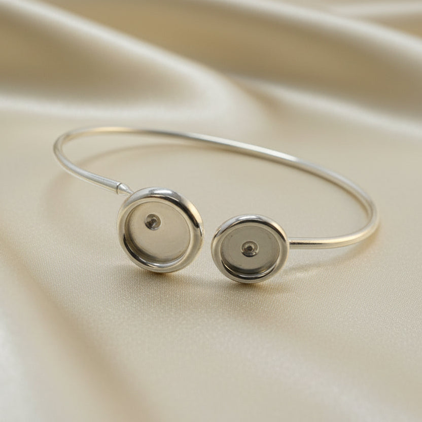 Solid Silver Bangle For 10mm And 8mm Cabochons