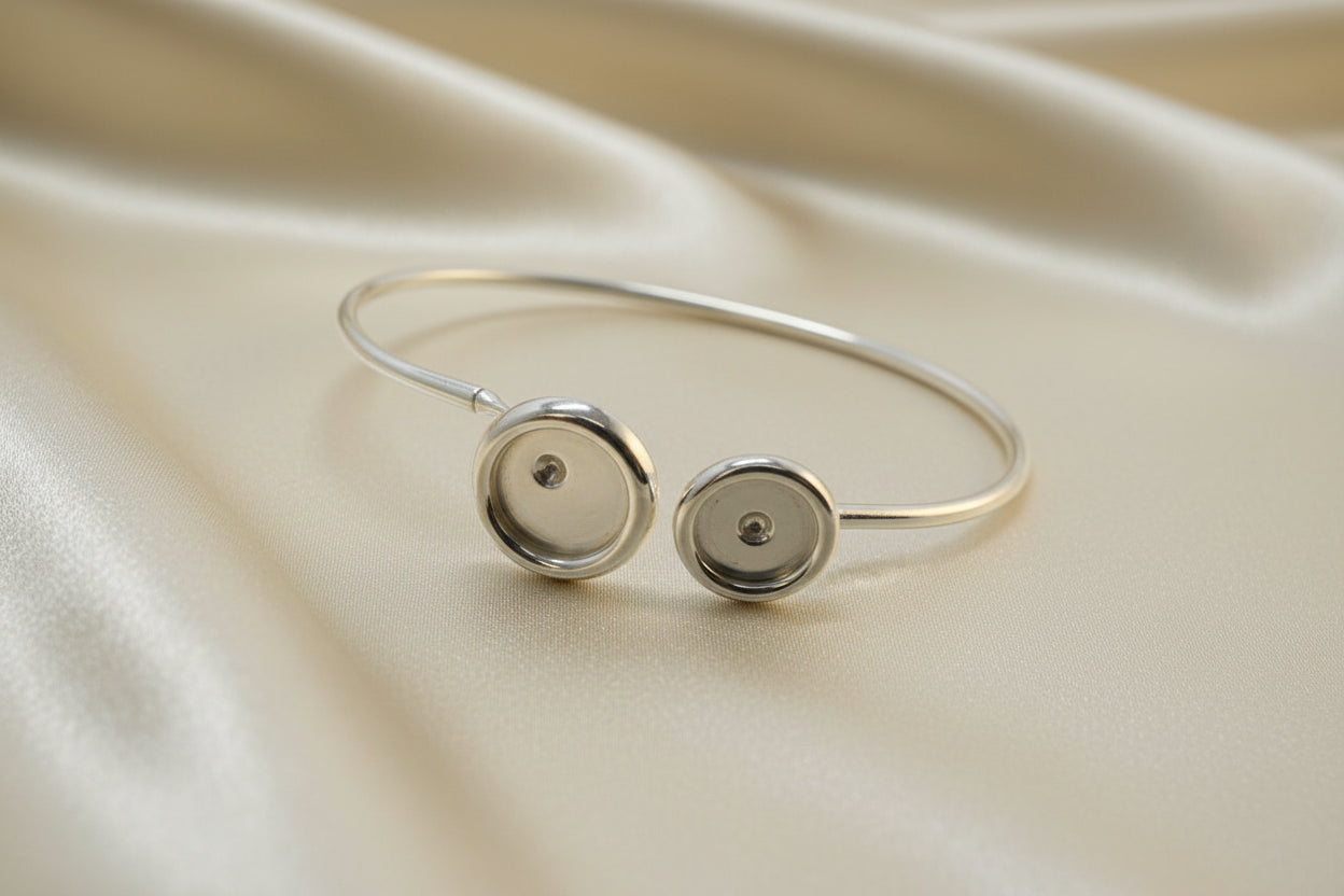 Solid Silver Bangle For 10mm And 8mm Cabochons