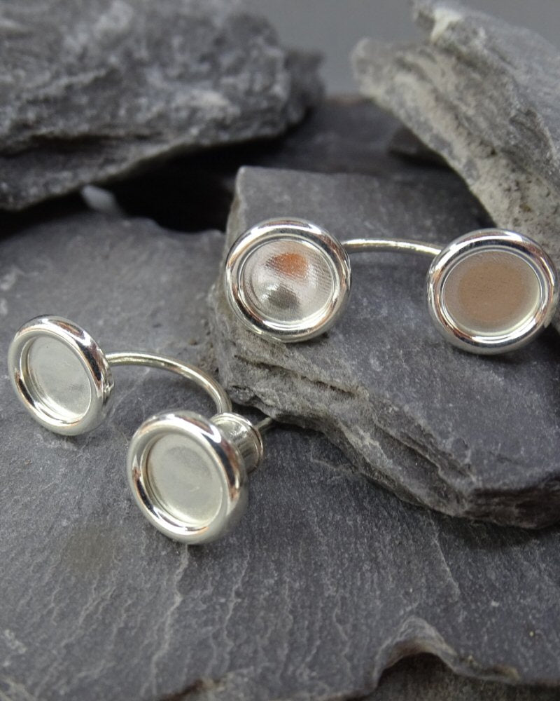 Silver Ear Stud Fits Two 6mm Cabochons