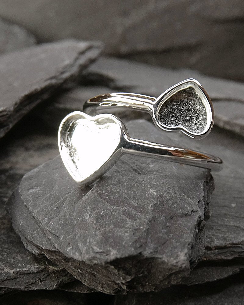 Double Heart Adjustable Silver Ring