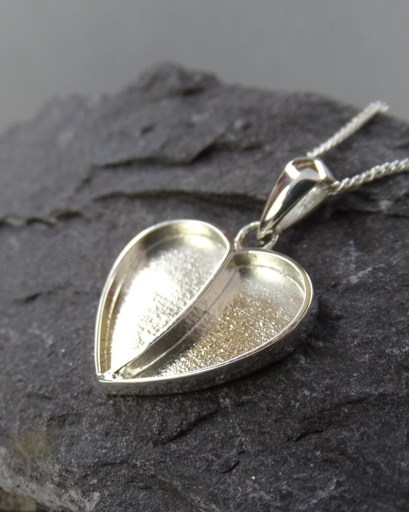 Silver split Heart Memorial Pendant Blank Setting For Resin