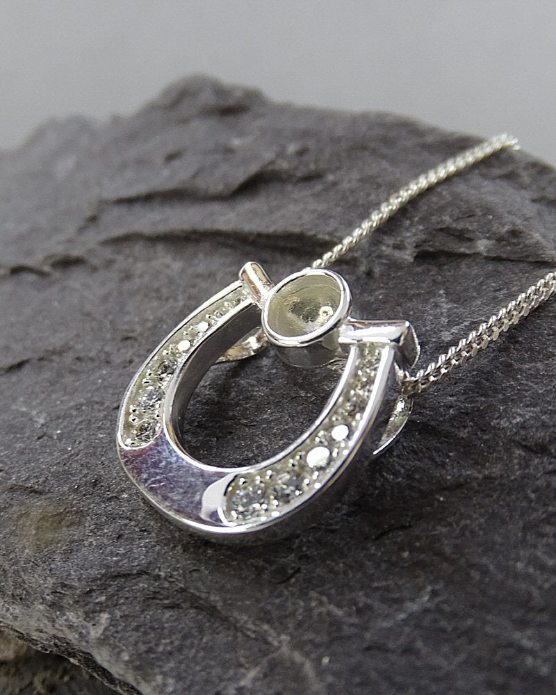 Silver Horse Pendant With CZ To fit 4mm