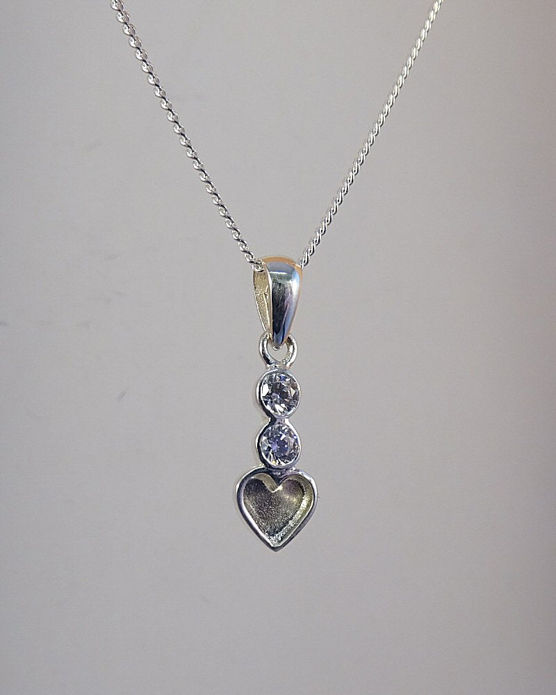 Small silver Heart And cz Pendant Blank