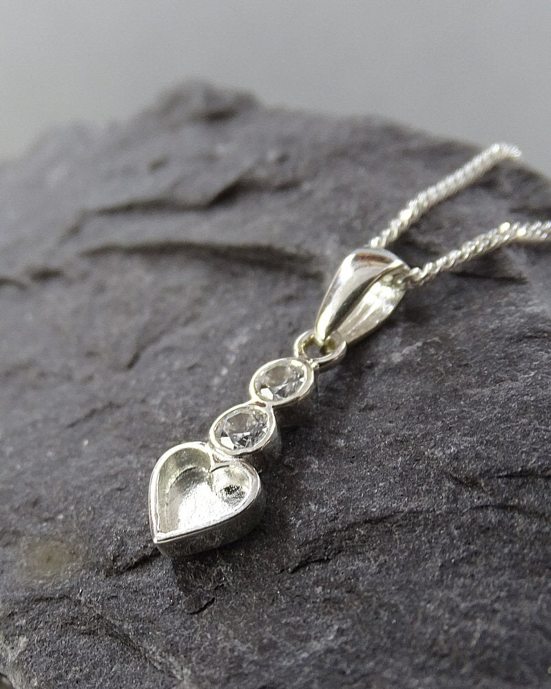 Small silver Heart And cz Pendant Blank