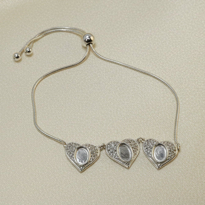 Silver Three Heart Bracelet With CZ To Fit 7x5 or Resin