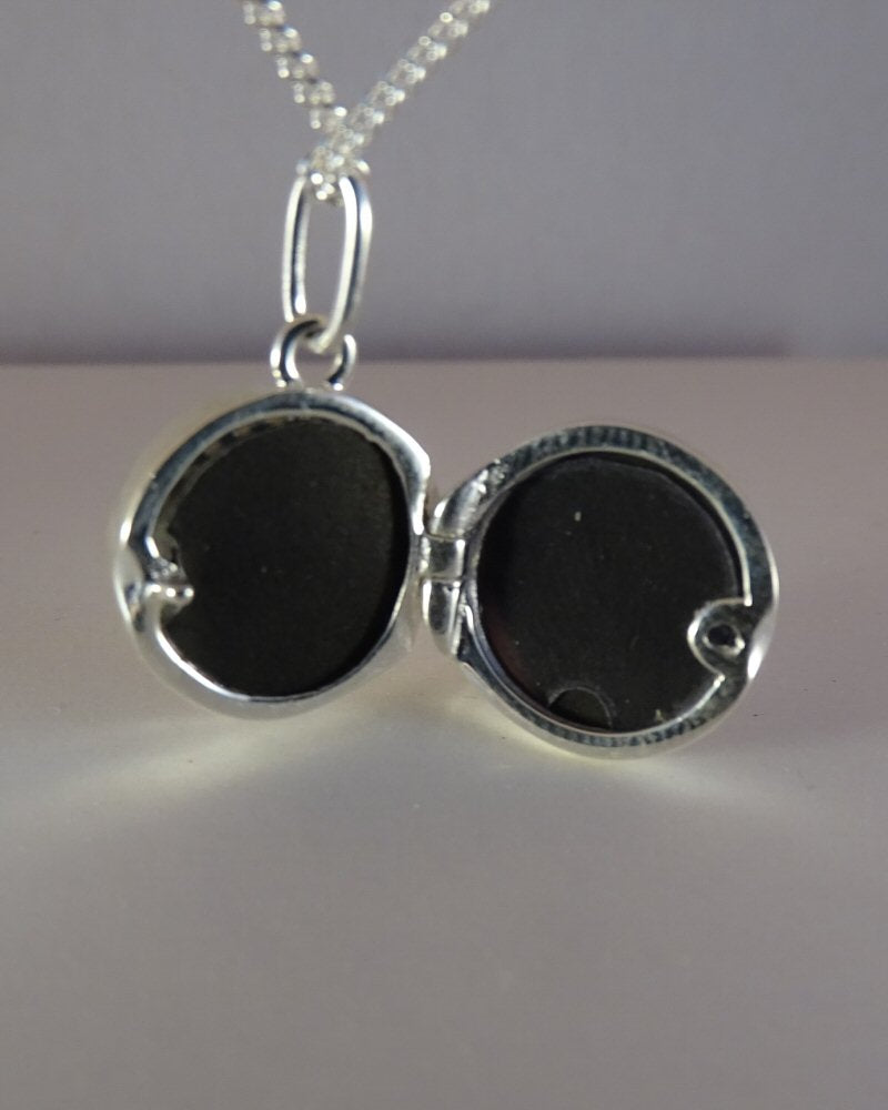 Small round solid silver locket for resin or cabochon