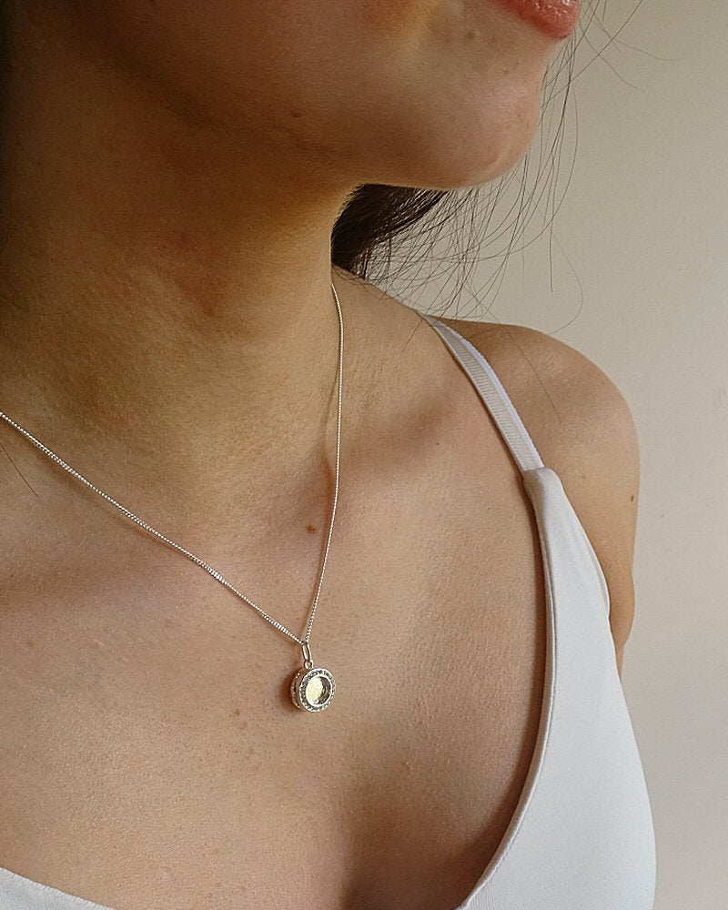 Small round solid silver locket for resin or cabochon