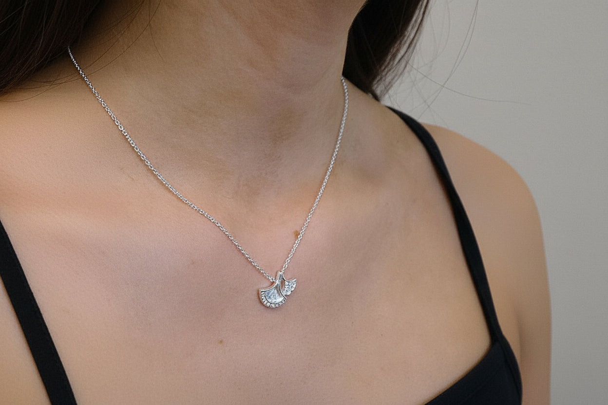 Solid Silver Fan Style Pendant with CZ Suitable For Resin