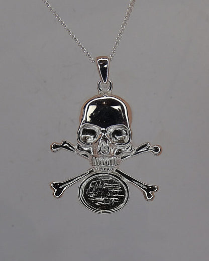 Solid Silver Skull And Crossbones Pendant For Cabochon Or Resin