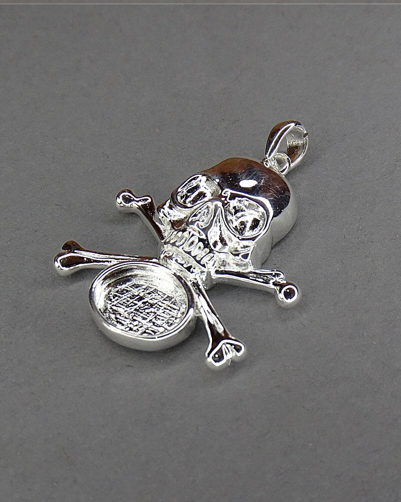 Solid Silver Skull And Crossbones Pendant For Cabochon Or Resin