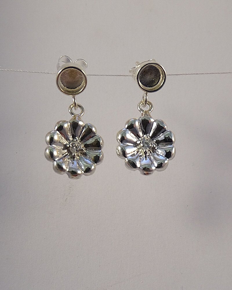 Silver Flower Drop Earrings With 4MM Setting Area