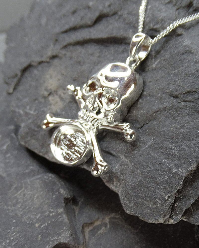 Solid Silver Skull And Crossbones Pendant For Cabochon Or Resin