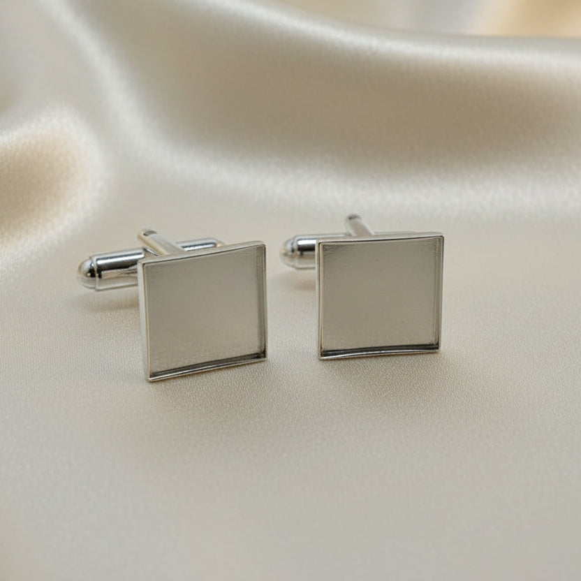 Solid Silver Cufflink For 12mm Square Suitable For Resin