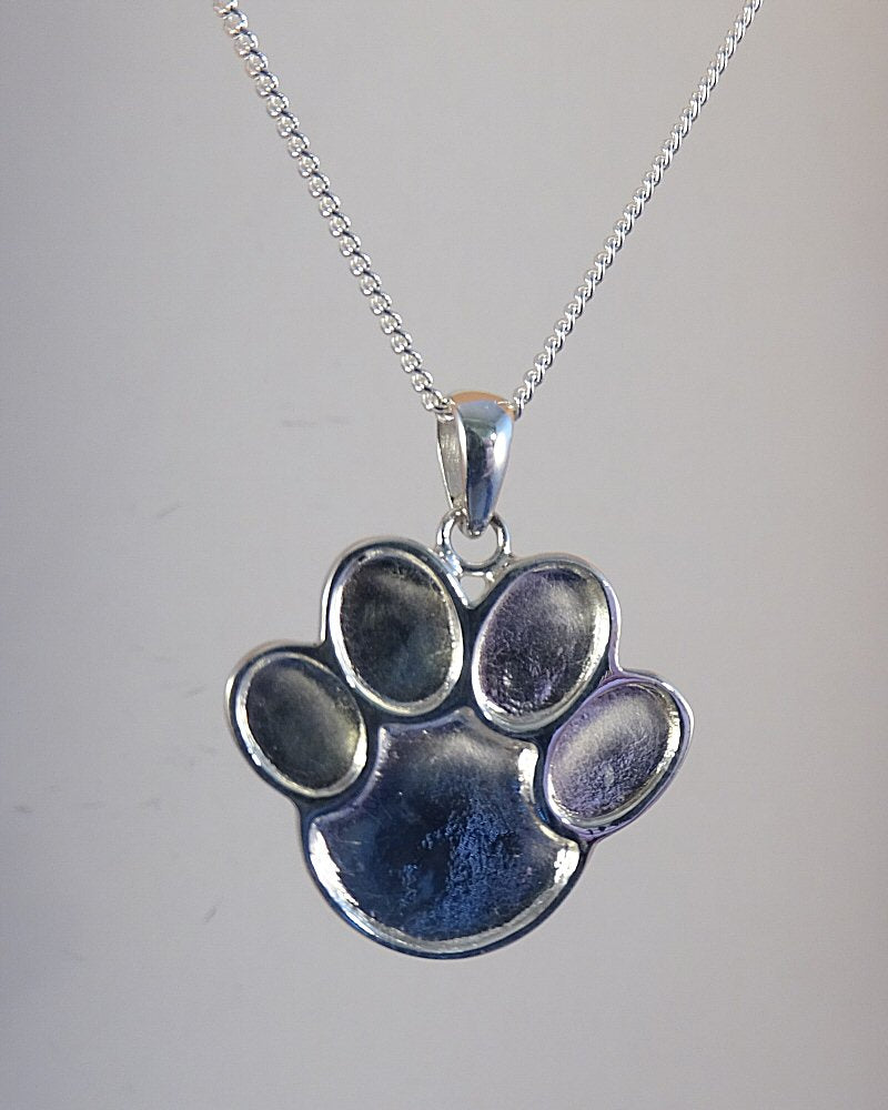 Sterling Silver Paw Print Pendant Necklace from Bali - Dog Paw | NOVICA