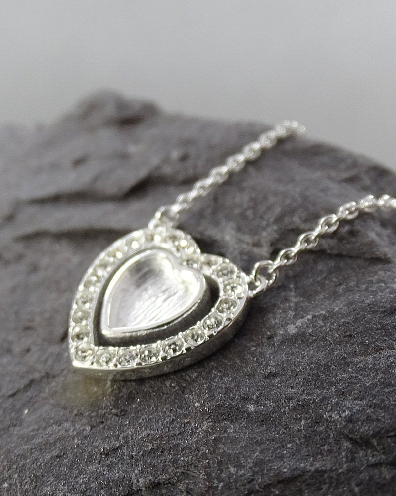 Solid Silver Double Heart Necklace  With CZ Perfect For Resin