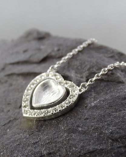 Solid Silver Double Heart Necklace  With CZ Perfect For Resin