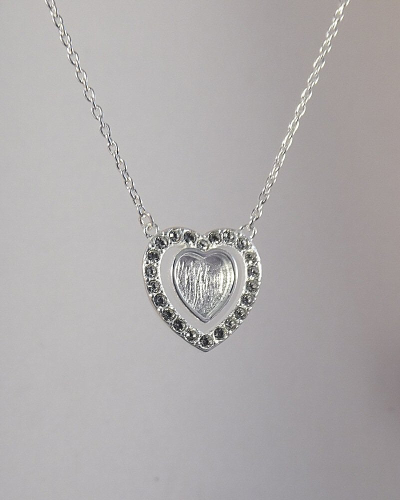 Solid Silver Double Heart Necklace  With CZ Perfect For Resin