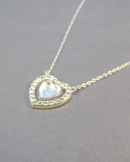 Solid Silver Double Heart Necklace  With CZ Perfect For Resin