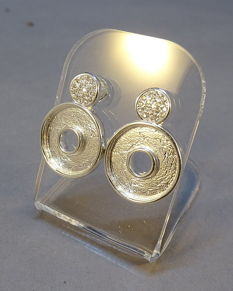 Solid Silver Fancy Circle Stud Earrings With cz Perfect for Resin