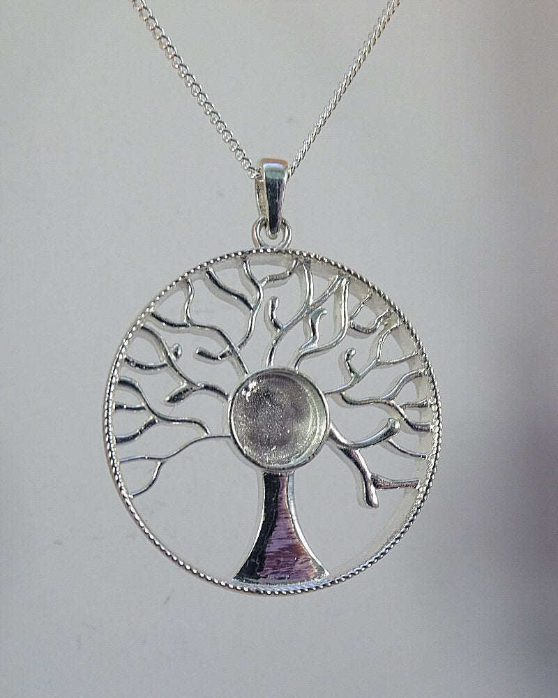 Silver Tree Of Life Pendant Setting To Fit 8mm Cabochon Or Resin