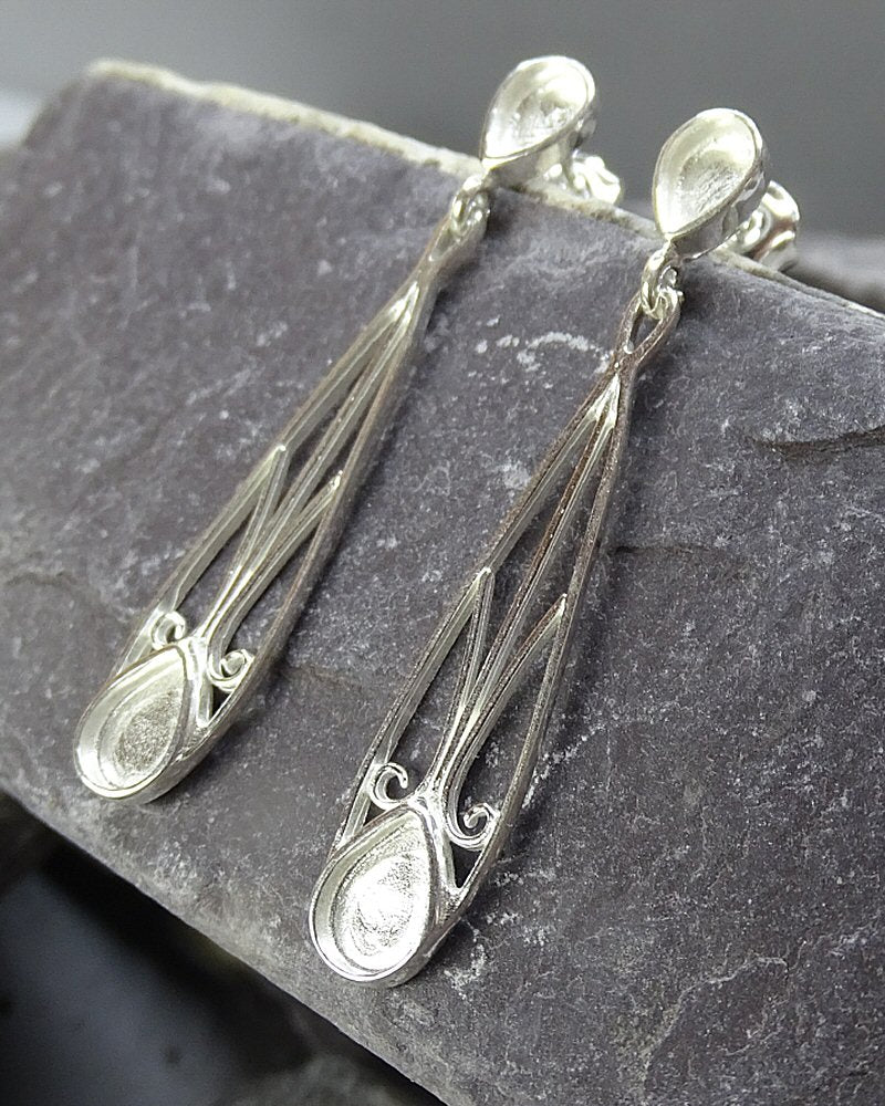 Solid Silver Drop Earrings for Stones Or Resin