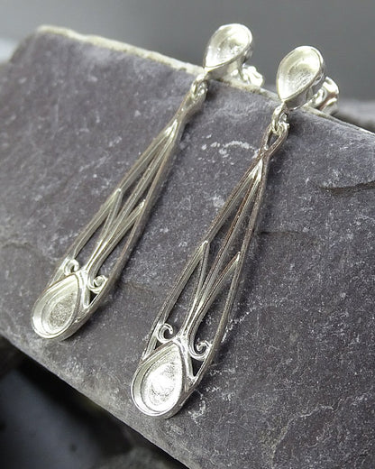 Solid Silver Drop Earrings for Stones Or Resin