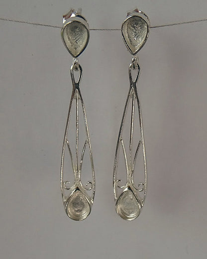 Solid Silver Drop Earrings for Stones Or Resin