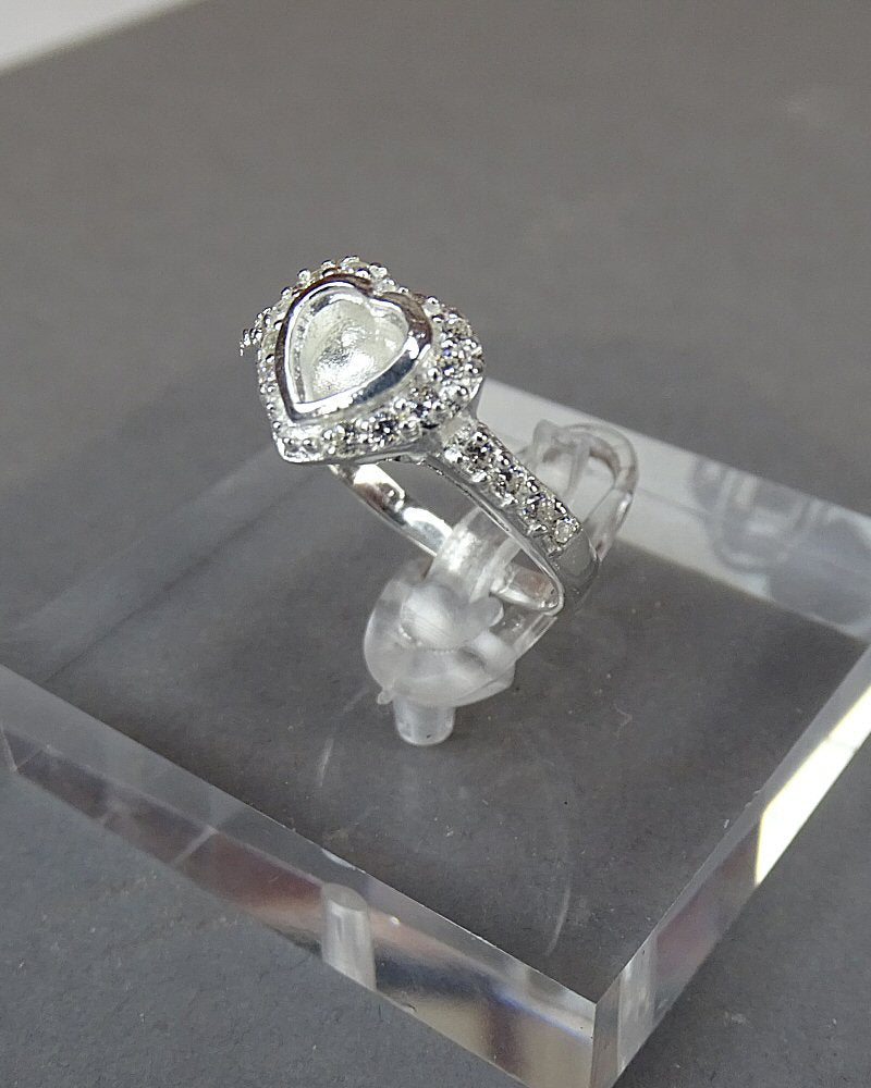Solid Silver CZ ring setting with heart shaped setting area for resin