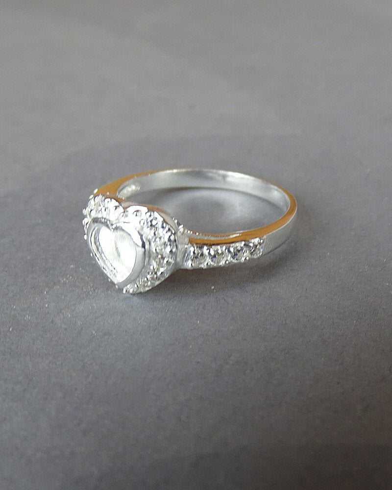 Solid Silver CZ ring setting with heart shaped setting area for resin
