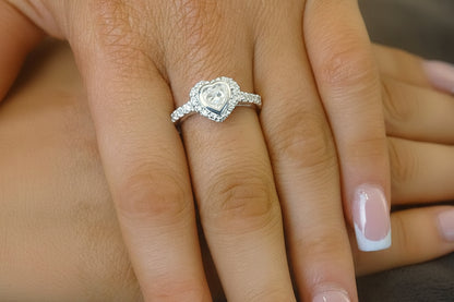 Solid Silver CZ ring setting with heart shaped setting area for resin