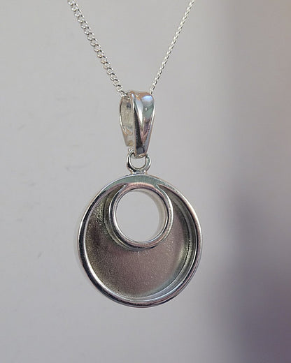 Solid Silver Circle Pendant Great with Resin Or Your Own Stones