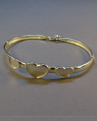 Silver Three Heart Solid Back Bangle