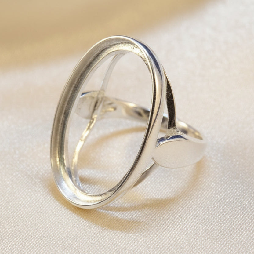 Plain Edge Silver Ring Setting For Cabochon Size 25x18