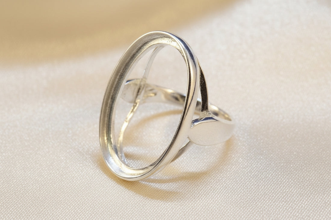 Plain Edge Silver Ring Setting For Cabochon Size 25x18
