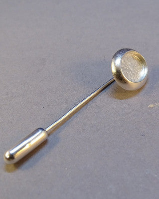 Silver stick pin setting with a bezel to fit a 10x8 cabochon complete with protector.