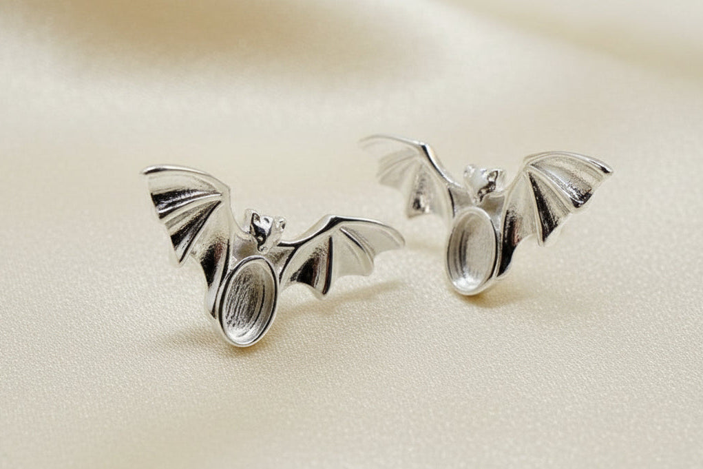 Sold Silver Bat Earrings For 6x4 Cabochon Or Resin