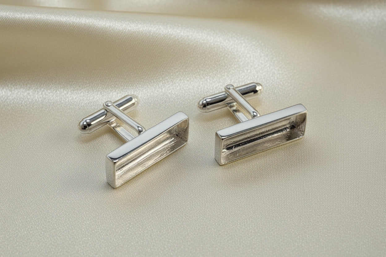 Silver Cufflink mounts For Resin Or To Set 22x7 Stone