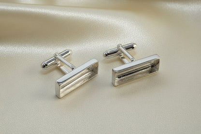 Silver Cufflink mounts For Resin Or To Set 22x7 Stone