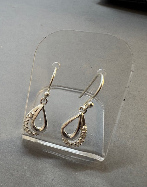 SILVER TEARDROP DROP EARRINGS WITH CZ