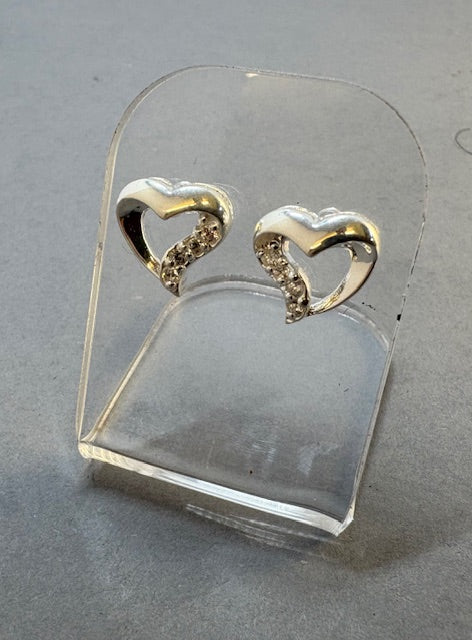 SILVER HEART STUDS WITH CZ STONES