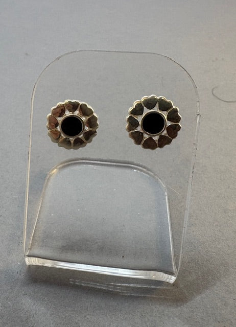 SILVER FLOWER STYLE STUDS WITH ONYX