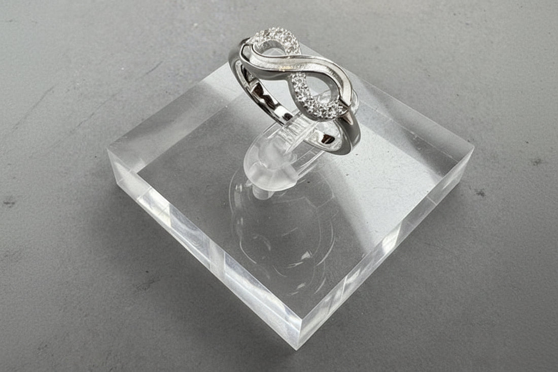 Solid silver cz infinity ring suitable for use with resin