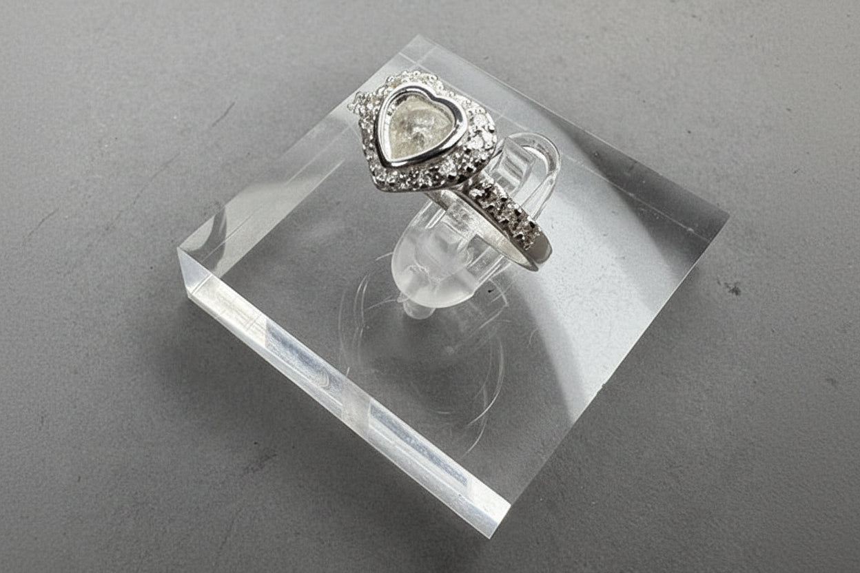 Solid Silver CZ ring setting with heart shaped setting area for resin