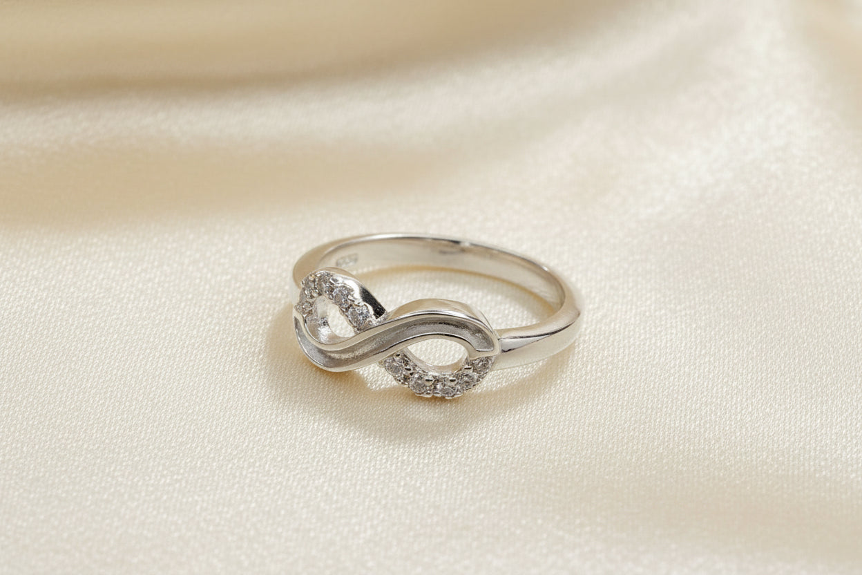 Solid silver cz infinity ring suitable for use with resin