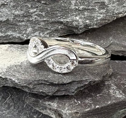 Solid silver cz infinity ring suitable for use with resin