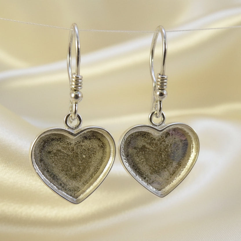 silver heart drop earrings for resin ashes memorial