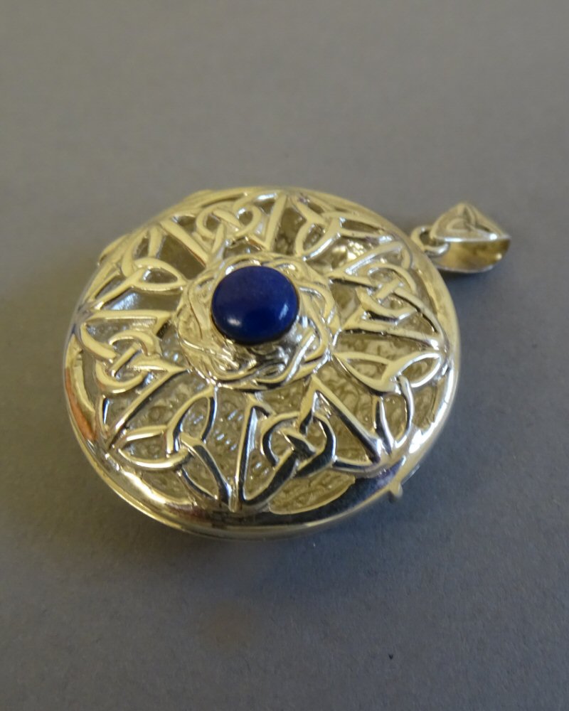 LARGE SILVER LOCKET WITH LAPIS STONE