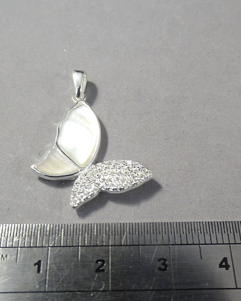 Silver butterfly pendant cz and mother of pearl